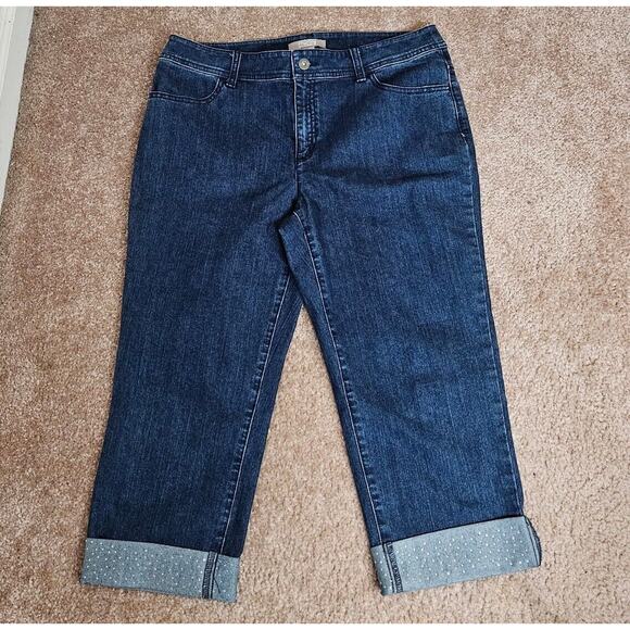 Chicos Womens 15 Cuffed Capri Blue Jeans Mid-Rise Med Wash Denim Bling 32" Waist - Picture 10 of 10